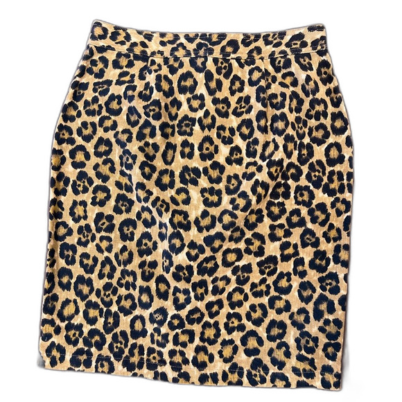 Cheetah Print Linen Cotton Button Front Pencil Skirt Sz 8 Lauren Ralph Lauren - Picture 3 of 5